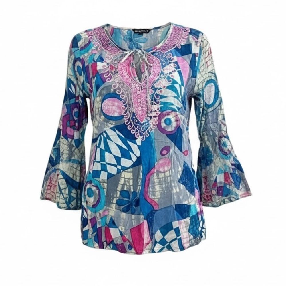 Chaudry KC 100% Cotton Bell Sleeve Top‎